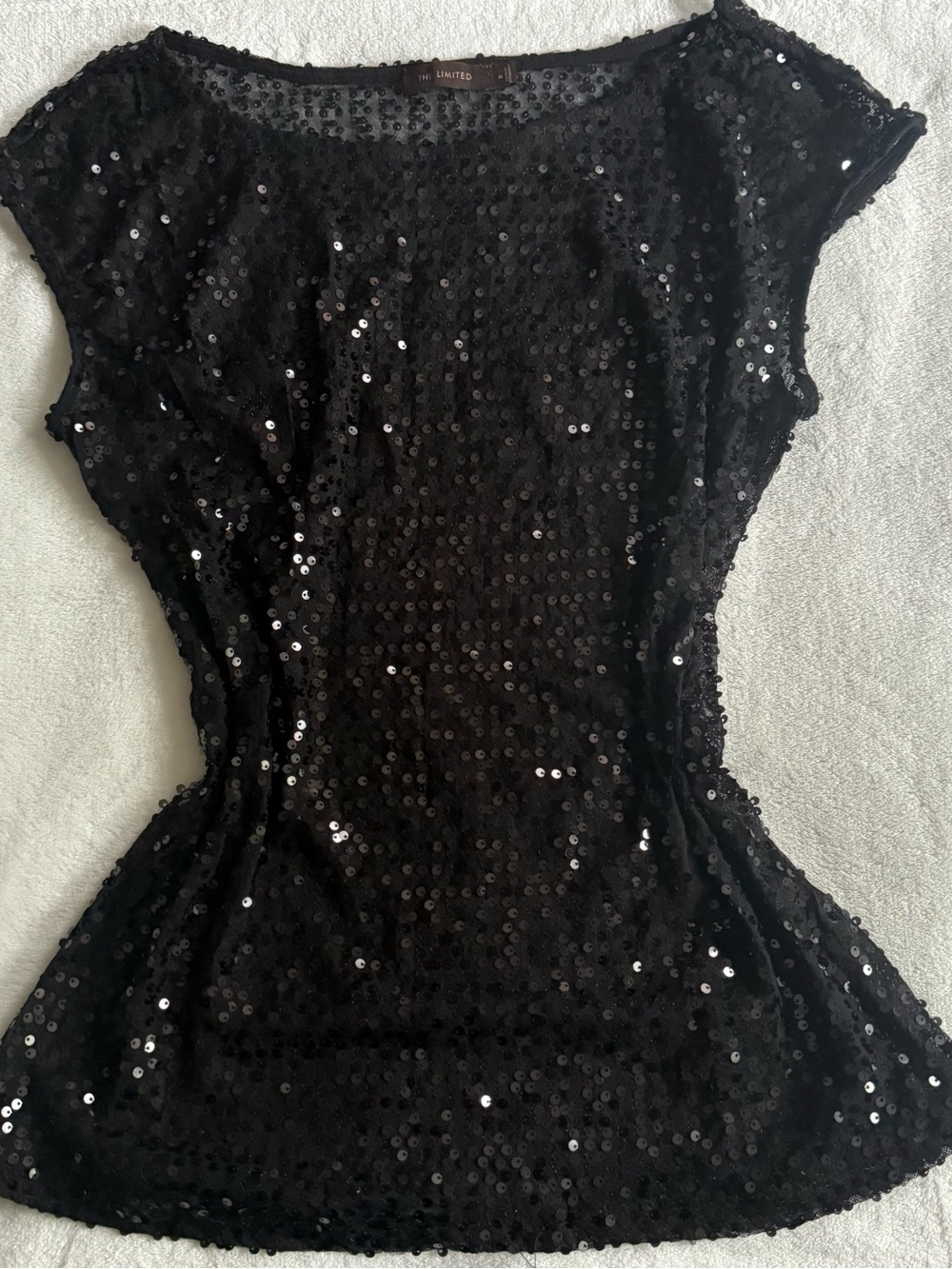 The Limited Black Sequin Cap-Sleeve Top